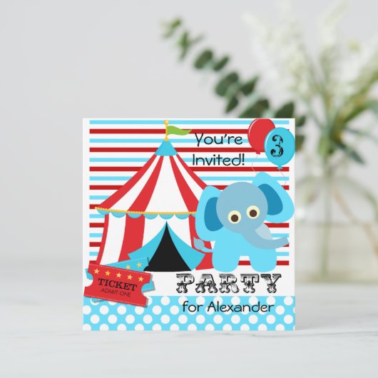 Rood, Wit en Blauw Circus Verjaardagsuitnodigingen Kaart (Staand voorkant)