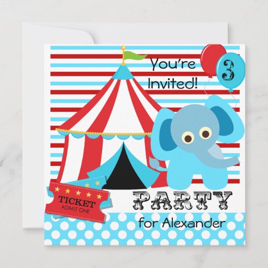 Rood, Wit en Blauw Circus Verjaardagsuitnodigingen Kaart (Voorkant)
