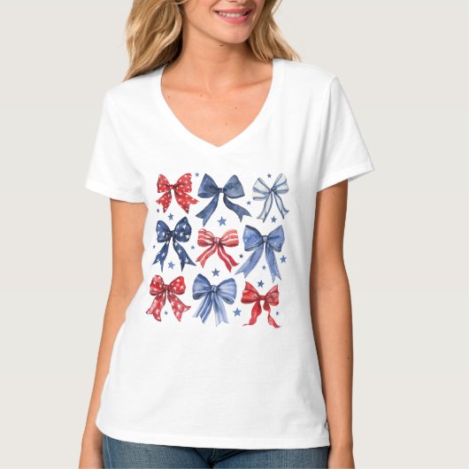 Rood Wit en Blauw Coquette Bows T-shirt (Voorkant)