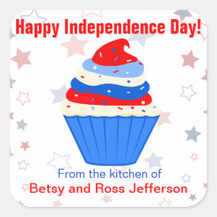 Rood, Wit en Blauw Cupcake Gepersonaliseerde Stick Vierkante Sticker