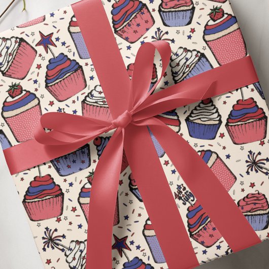Rood, Wit en Blauw Cupcake Inpakpapier