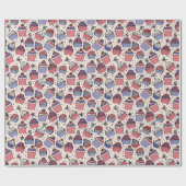Rood, Wit en Blauw Cupcake Inpakpapier (Vlak)