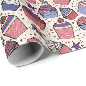 Rood, Wit en Blauw Cupcake Inpakpapier (Rol Hoek)