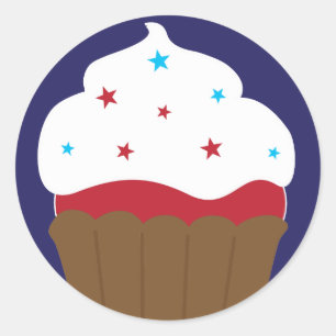 Rood Wit en Blauw Cupcake Ronde Sticker