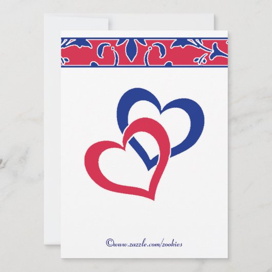 Rood, wit en blauw, Damasblauw Vrijgezellenfeest Kaart (Achterkant)