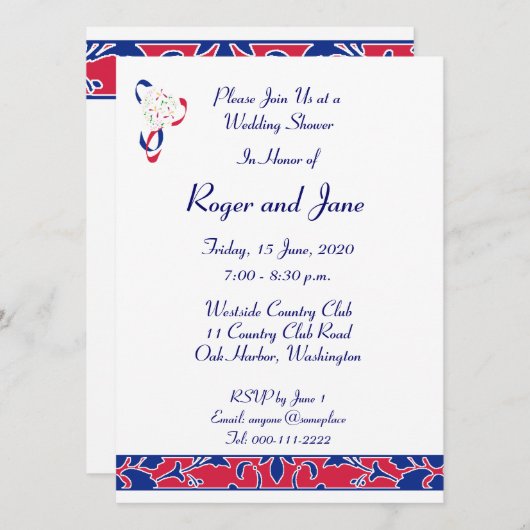 Rood, wit en blauw, Damasblauw Vrijgezellenfeest Kaart (Voorkant / Achterkant)