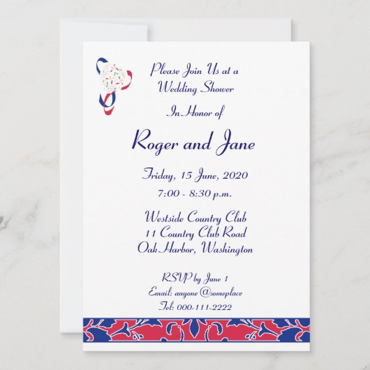 Rood, wit en blauw, Damasblauw Vrijgezellenfeest Kaart (Voorkant)