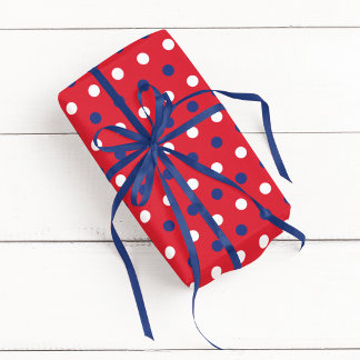 Rood Wit en Blauw Driekleurige Stippenpatroon Cadeaupapier