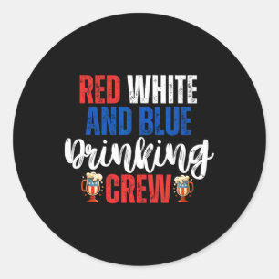 Rood wit en blauw Drink Crew Party Beer Americ Ronde Sticker