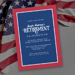 Rood Wit en Blauw Eenvoudig Elegant Pensioen Parti Kaart<br><div class="desc">Een klassieke uitnodiging van de bejaardenpartij die zowel eenvoudig als elegant is, gebruikt dit ontwerp kenmerkende typografie om het woord te spellen -pensioen- in combinatie met eenvoudige sans serif type gezicht. De rode, witte en blauwe kleuren zijn die van de Amerikaanse vlag, waardoor dit een geweldige keuze is voor federale...</div>