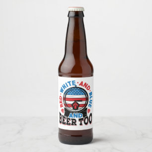 Rood wit en blauw en bier Te 4e juli Etiket
