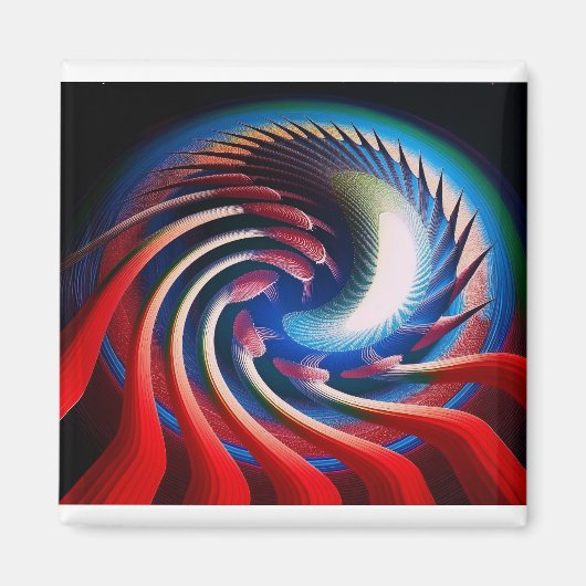 Rood wit en blauw fantasie fractal magneet (Voorkant)