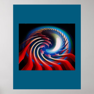 Rood wit en blauw fantasie fractal poster