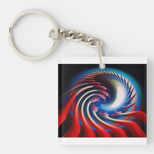 Rood wit en blauw fantasie fractal sleutelhanger (voorkant)