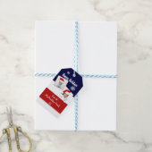 Rood wit en blauw feestdagen fotocollage cadeaulabel (Met Touw)