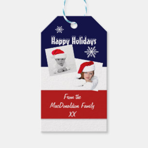 Rood wit en blauw feestdagen fotocollage cadeaulabel
