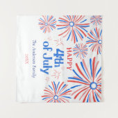 Rood, Wit en Blauw Feestelijk 4 juli Vuurwerk Wandkleed (Voorkant (horizontaal))