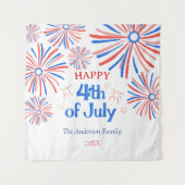 Rood, Wit en Blauw Feestelijk 4 juli Vuurwerk Wandkleed (Voorkant)