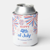 Rood, Wit en Blauw Feestelijk Vuurwerk 4 juli Blikjeskoeler (Blikje Voorkant)