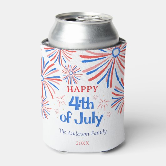 Rood, Wit en Blauw Feestelijk Vuurwerk 4 juli Blikjeskoeler (Blikje Voorkant)