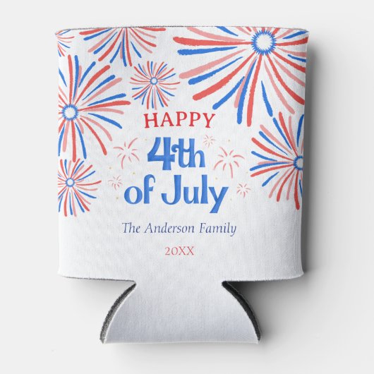 Rood, Wit en Blauw Feestelijk Vuurwerk 4 juli Blikjeskoeler (Voorkant)