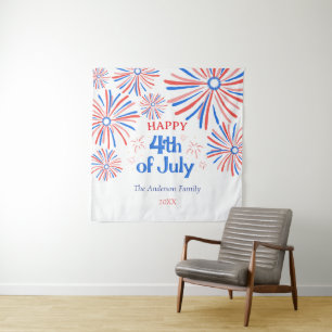 Rood, Wit en Blauw Feestelijk Vuurwerk 4 juli Wandkleed