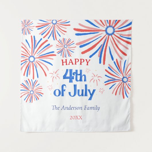 Rood, Wit en Blauw Feestelijk Vuurwerk 4 juli Wandkleed (Voorkant)