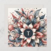 Rood Wit en Blauw Feestelijke Monogram Platte Kaar (Voorkant / Achterkant)