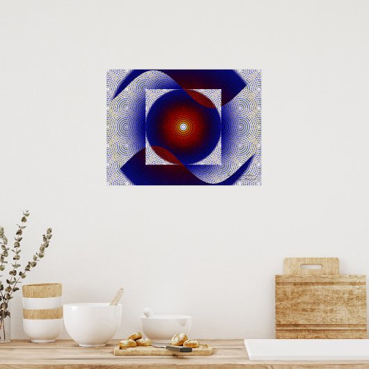 Rood, wit en blauw, fijn fractal art poster (Keuken)