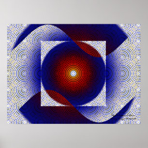 Rood, wit en blauw, fijn fractal art poster