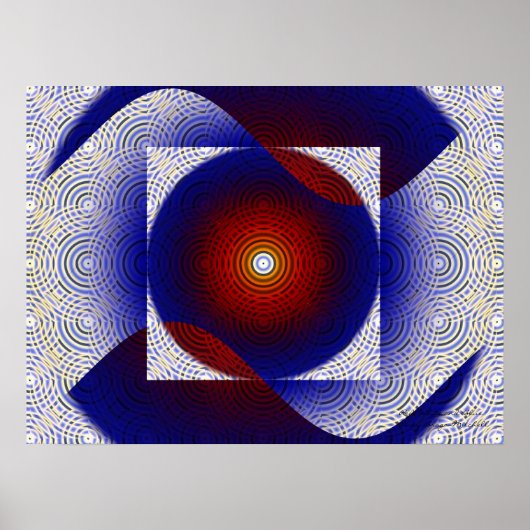 Rood, wit en blauw, fijn fractal art poster (Voorkant)
