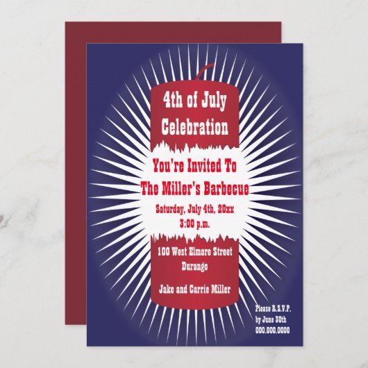 Rood, wit en blauw Firecracker Kaart (Voorkant / Achterkant)