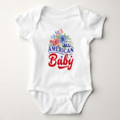 Rood wit en blauw floraal Amerikaans Baby Bodysuit (Voorkant)
