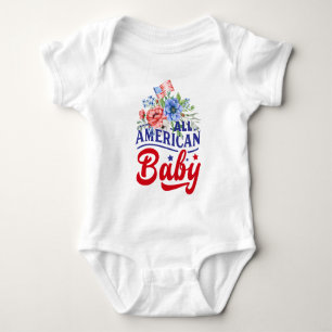 Rood wit en blauw floraal Amerikaans Baby Bodysuit