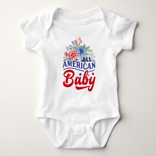 Rood wit en blauw floraal Amerikaans Baby Bodysuit (Voorkant)