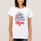 Rood wit en blauw floral Alle Amerikaanse mam T-shirt (Voorkant)