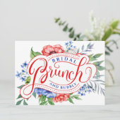Rood wit en blauw Floral | Brunch & Bubble Kaart (Staand voorkant)