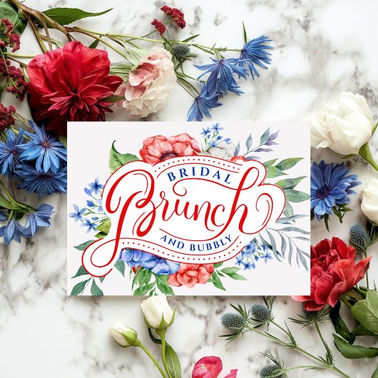 Rood wit en blauw Floral | Brunch & Bubble Kaart