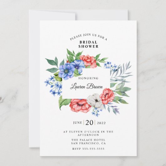 Rood wit en blauw Floral Patriottisch Vrijgezellen Kaart (Voorkant)