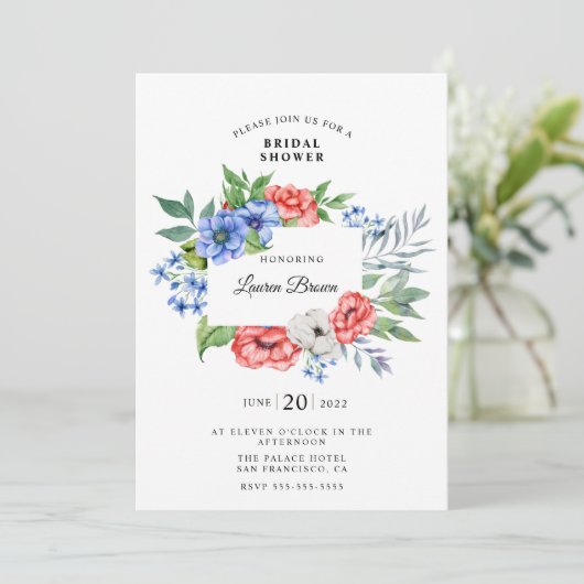 Rood wit en blauw Floral Patriottisch Vrijgezellen Kaart (Staand voorkant)