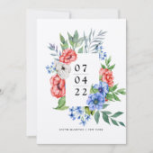 Rood wit en blauw | Floral Save the Date Invitati Kaart (Voorkant)
