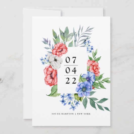 Rood wit en blauw | Floral Save the Date Invitati Kaart (Voorkant)