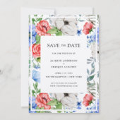 Rood wit en blauw | Floral Save the Date Invitati Kaart (Achterkant)