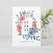 Rood wit en blauw | Floral Save the Date Invitati Kaart (Staand voorkant)