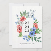 Rood wit en blauw | Floral Save the Date Invitati