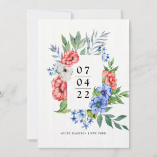 Rood wit en blauw Floral Save the Date Invitati Kaart
