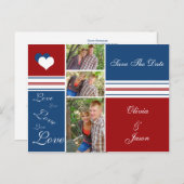 Rood wit en blauw foto vierkanten Bewaar de datum Aankondigingskaart (Voorkant / Achterkant)