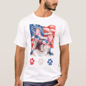 Rood Wit en Blauw Frans Bulldog Hond 4 juli T-shirt (Voorkant)