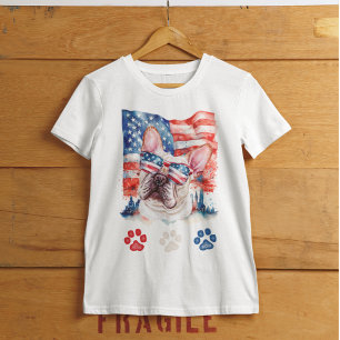 Rood Wit en Blauw Frans Bulldog Hond 4 juli T-shirt