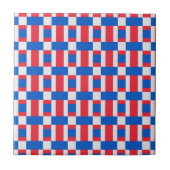 Rood Wit En Blauw Geblokte Print Tegeltje (Voorkant)